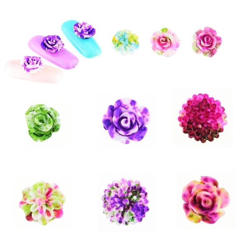 1 Round Wheel 24 Pcs Flowers Nail Art Decor Mixed Color 3d Resin