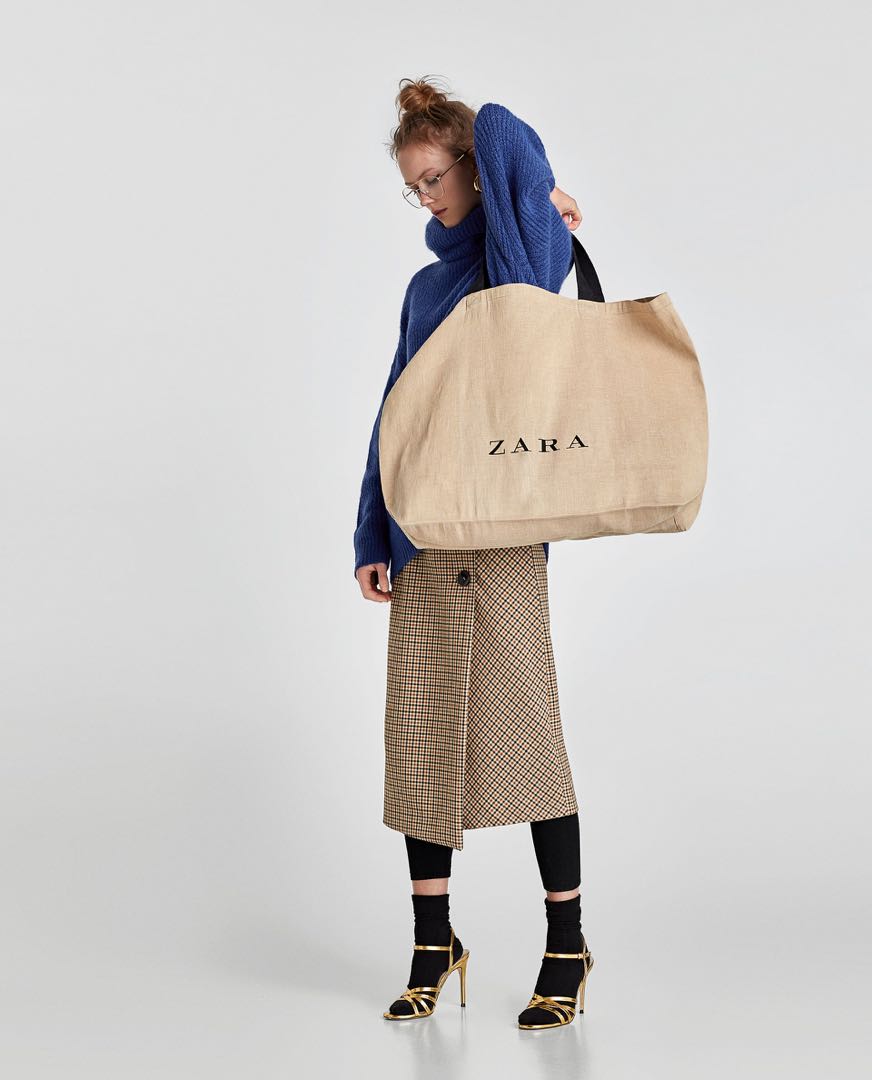 Zara natural jute tote bag store