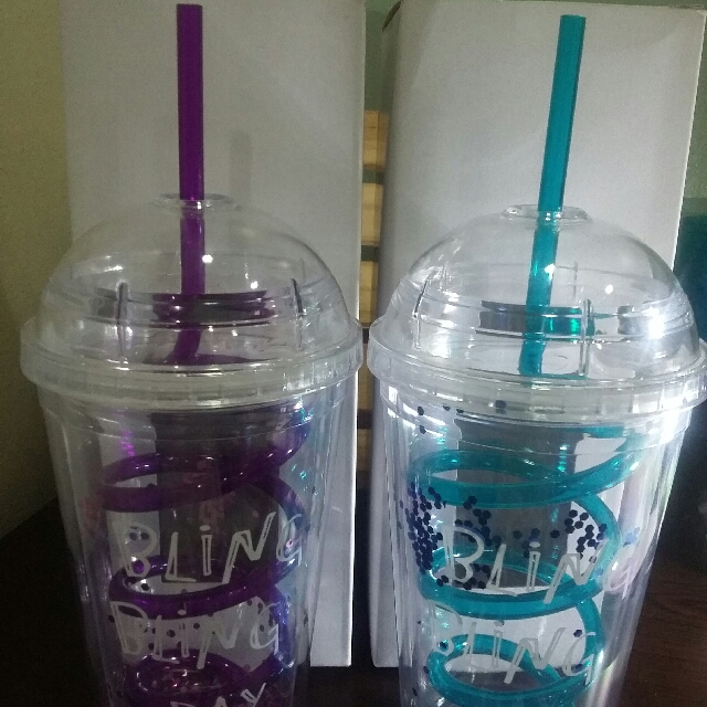 BLING TUMBLERS with straw included (Category: Water Bottles & Tumblers) located in Manila. Submitted by missylex (Listing ID 170603777, Image 1). Description: 1 blue and 1 purple only RFS: Excess. Bought a whole bunch, I use one and gave the others as gifts. Bling Bling Day printed high quality plastic tumblers. Straw already included ❤ According to bottom: ♡BPA FREE ♡DISHWASHER SAFE PERFECT GIFT ❤❤❤ Perfect for get-aways with family in the beach