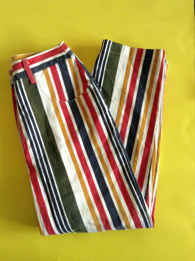 multi colored striped jeans
