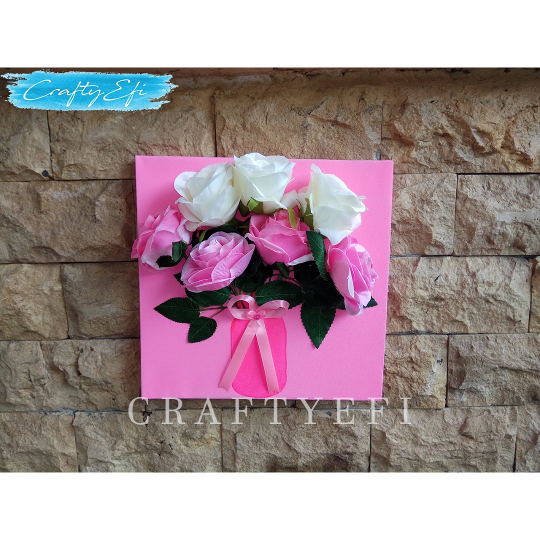 Lukisan Bunga 3D 30X30 Cm 1 Pcs Fresh Rose Desain Kerajinan