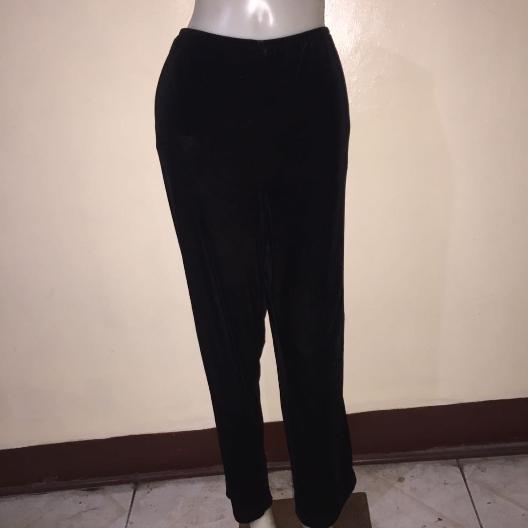 Sag Harbor Black Velvet Velour Plus Size Gartered Pants Fits Xxl