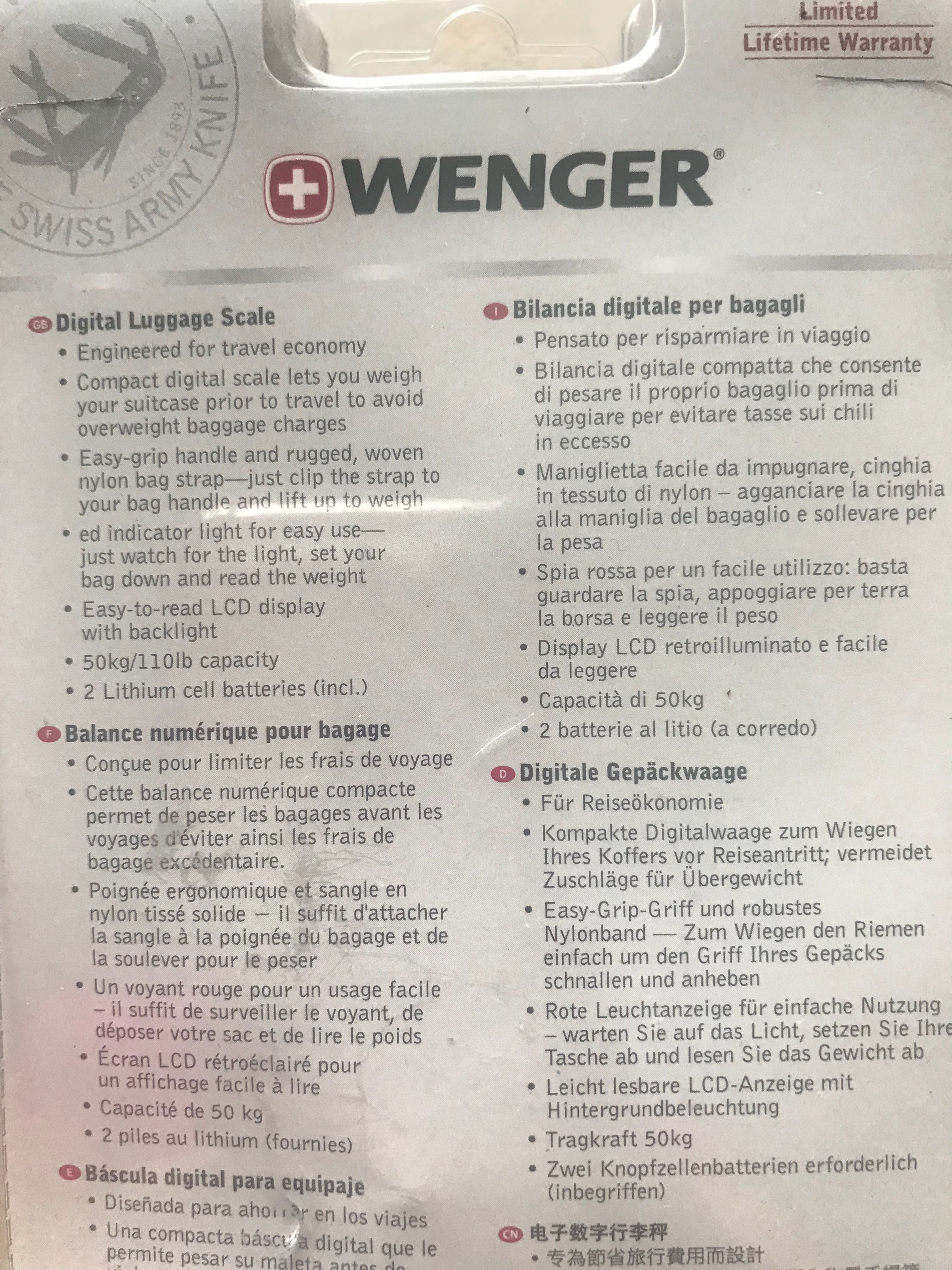 WENGER DIGITAL LUGGAGE SCALE, Furniture & Home Living, Home Decor