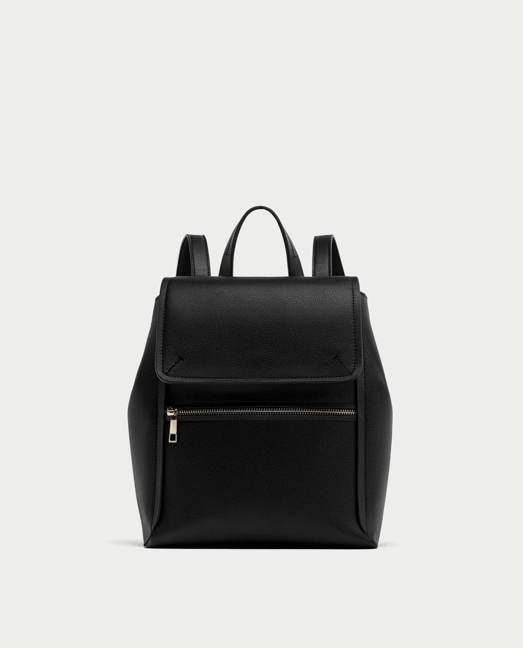 Zara Black Zipper Basic Backpack, Women 