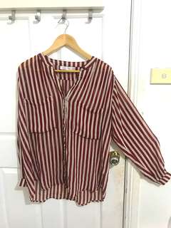 Red & white stripped chiffon top