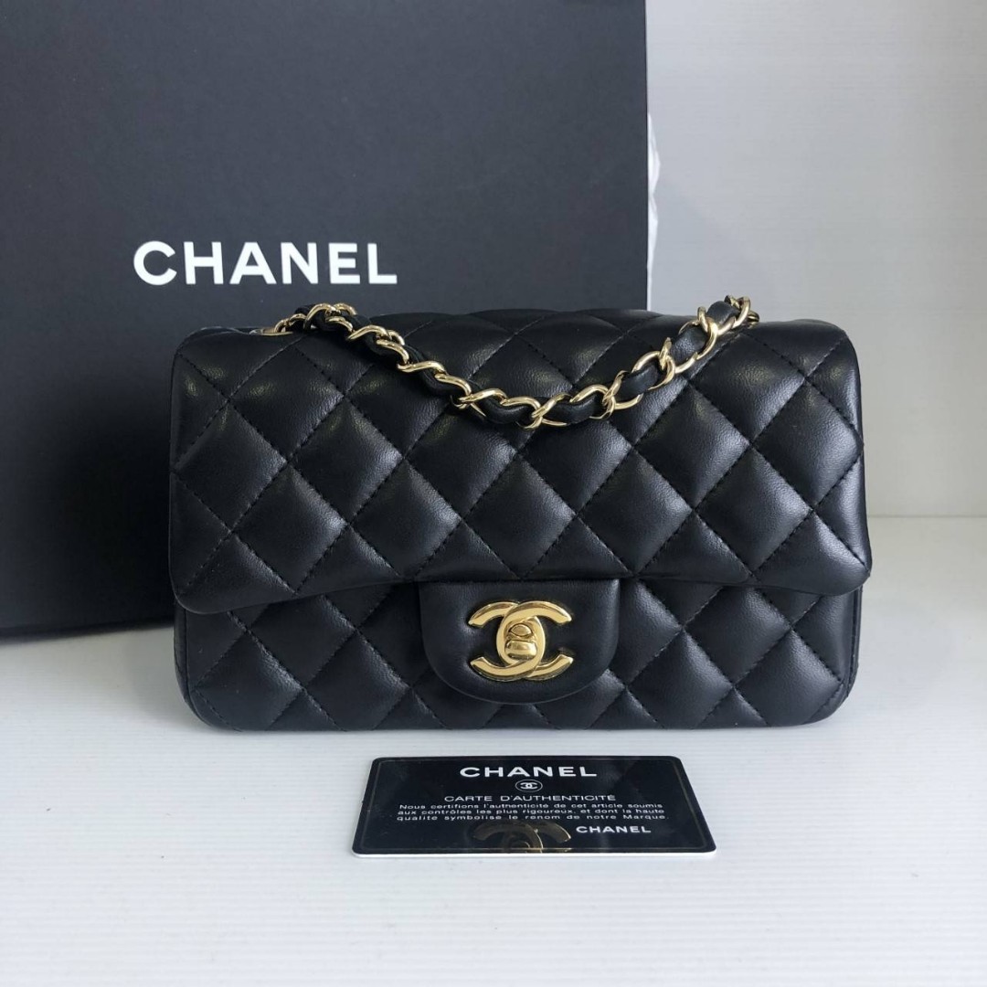 Chanel Classic Flap Mini Rectangle  Beige Lambskin Silver Hardware   loveholic