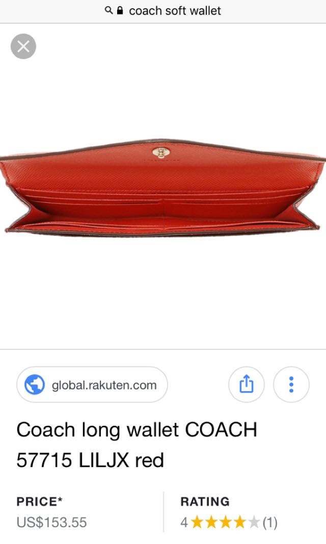 Authentic Coach Wallet (Category: Wallets & Card holders) located in Quezon City. Submitted by pingtbl (Listing ID 170813089, Image 3). Description: Brand New Crossgrain leather 8 card slots Snap closure Outside zip coin pocket Size: 7.5"L x 3.5"H.