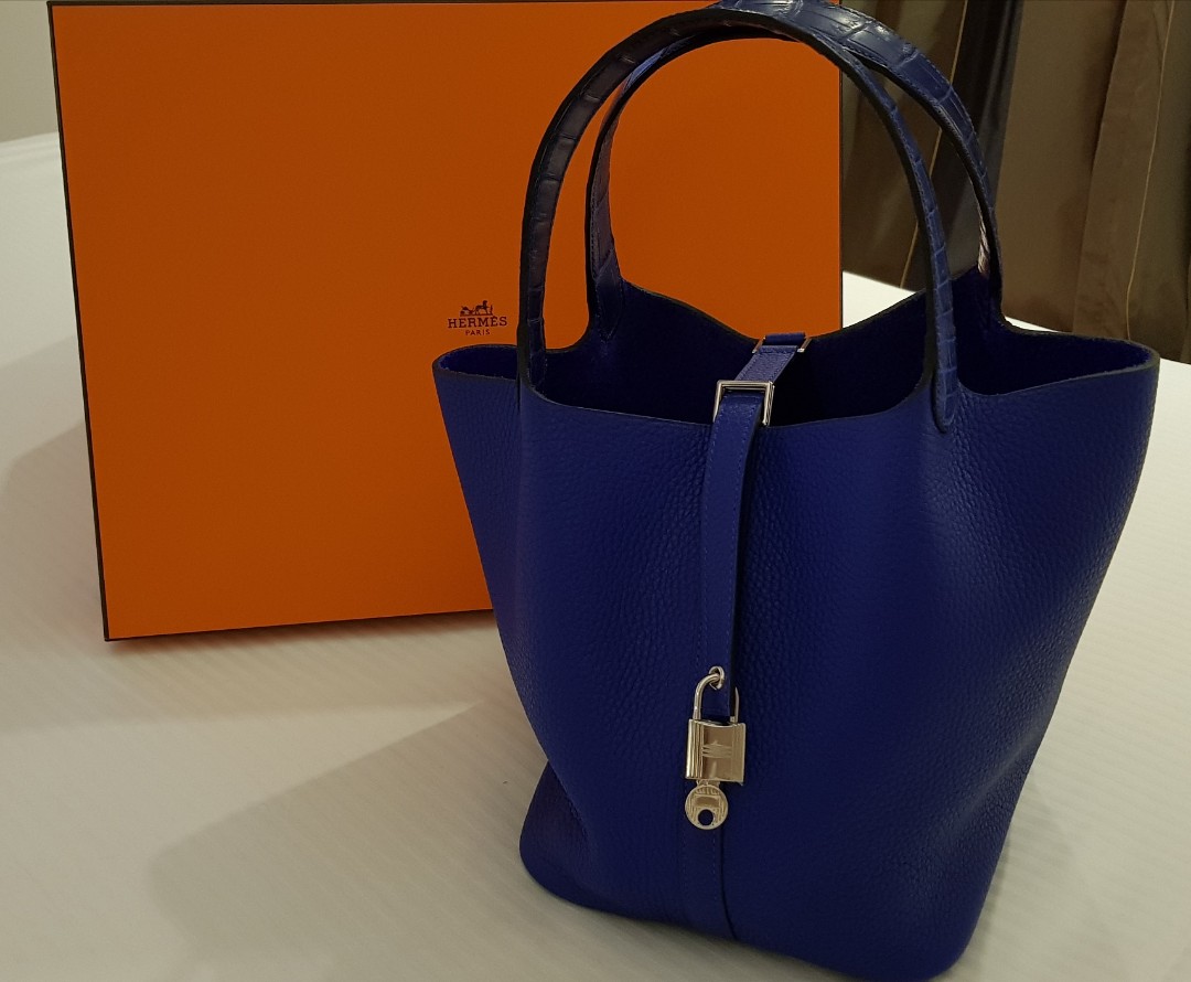 Hermes Picotin 22 - Blue Electric Clemence/ Mate Alligator, Luxury, Bags & Wallets, Handbags on 