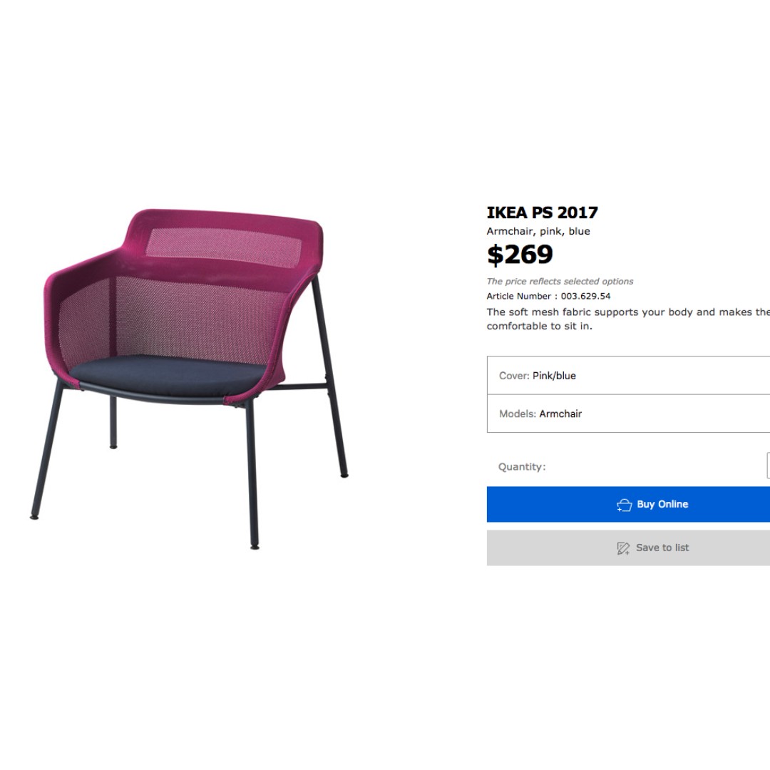 Price Dropped Ikea Ps 17 Armchair Furniture Home Living Furniture Chairs On Carousell