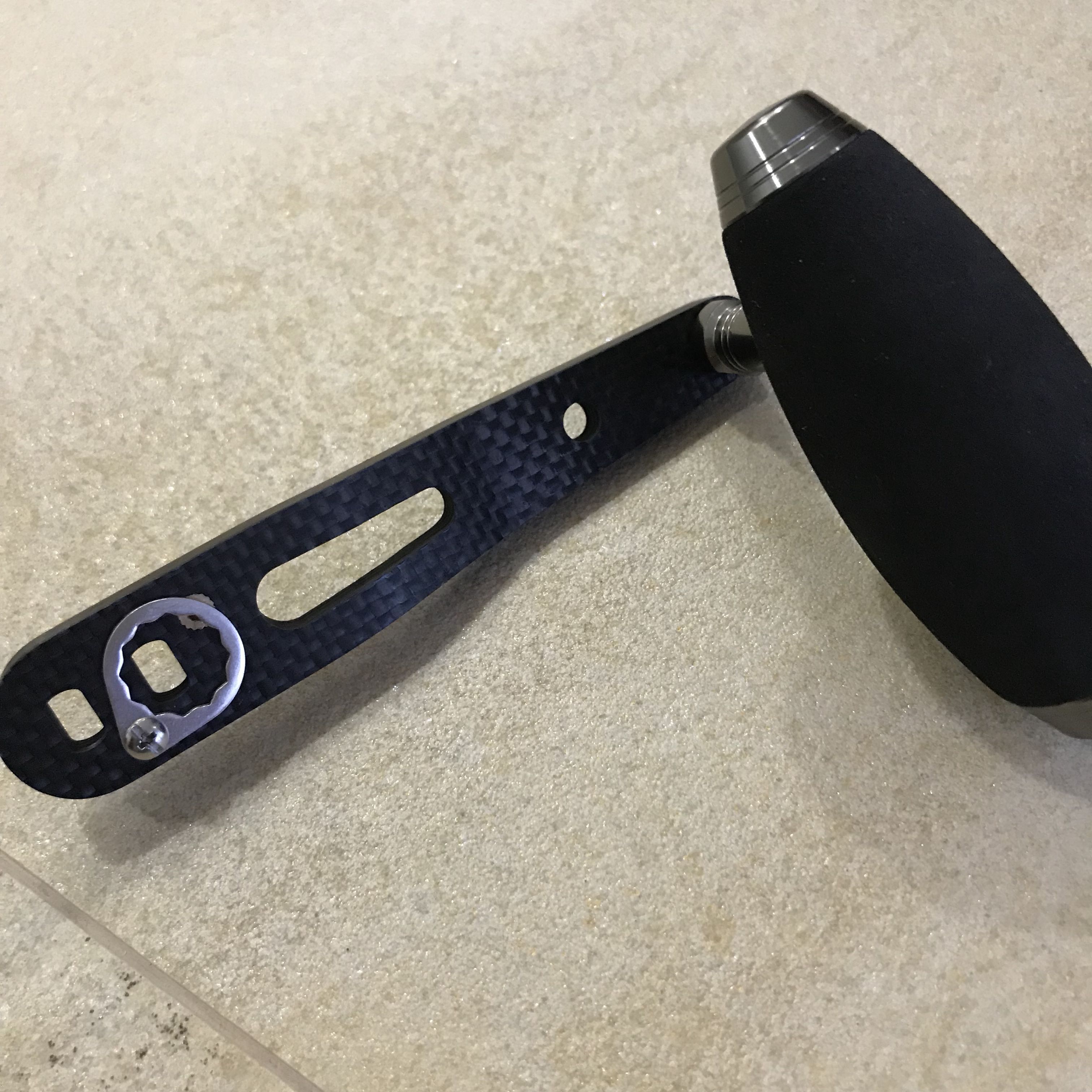 Jigging reel handle carbon fibre. with bullet / t-bar knob