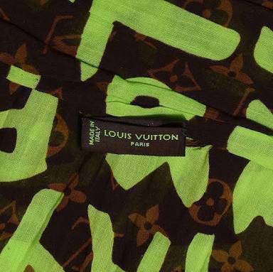 LOUIS VUITTON green brown Monogram STEPHEN SPROUSE cotton Shawl