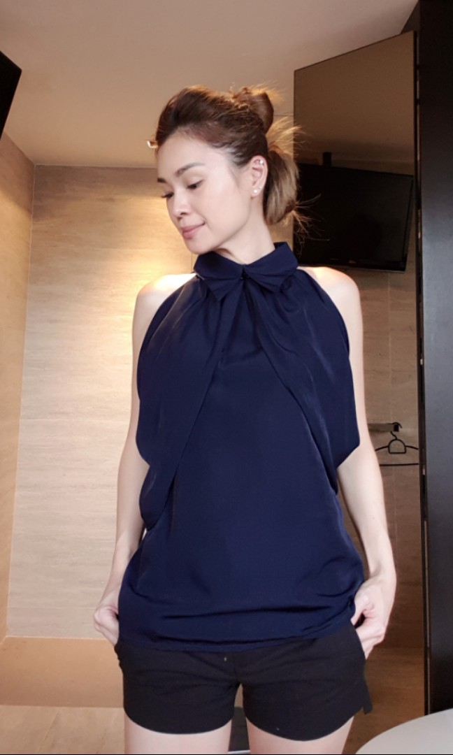 Navy Blue Off Shoulder Top, Women's Fashion, Tops, Sleeveless on Carousell