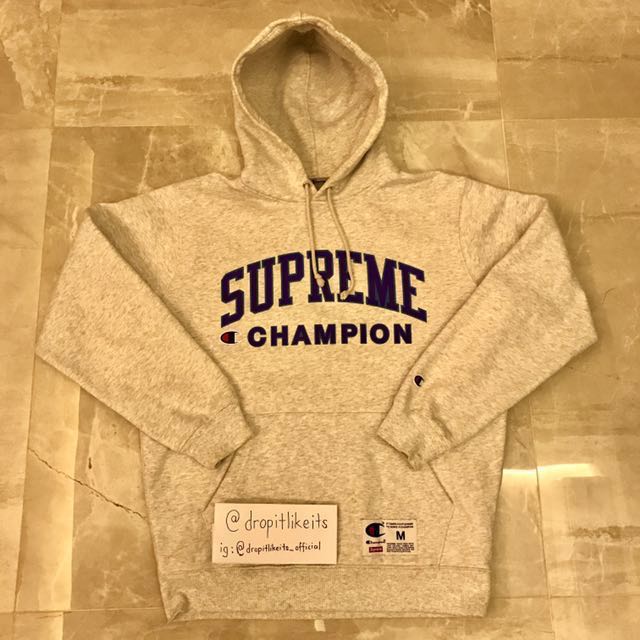 supreme x champion grey hoodie
