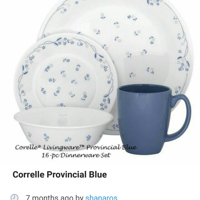 Corelle Provincial Blue 16pcs, Furniture & Home Living, Kitchenware