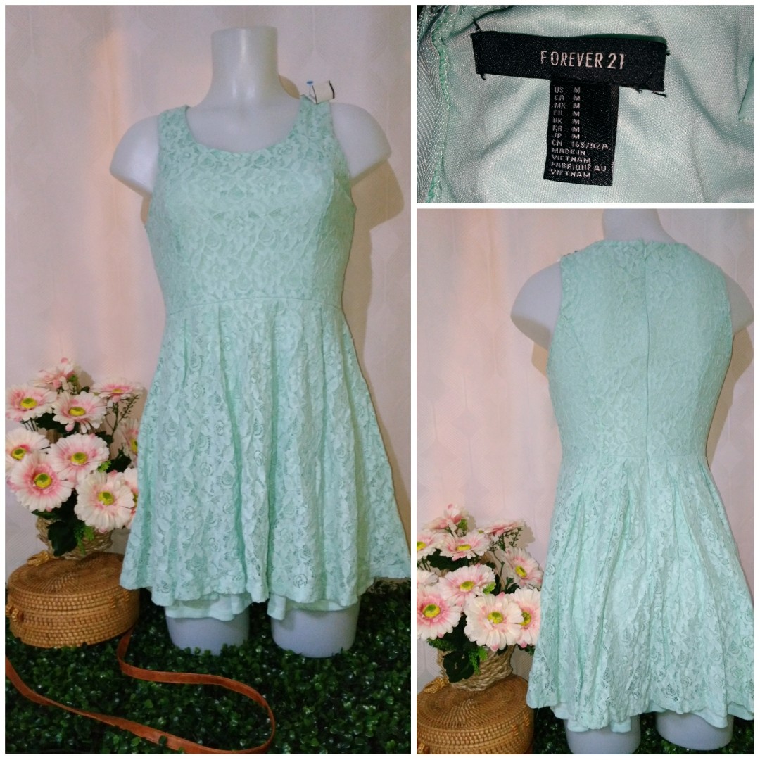 Forever 21 Mint Green Lace Dress Women S Fashion Clothes Dresses Skirts On Carousell