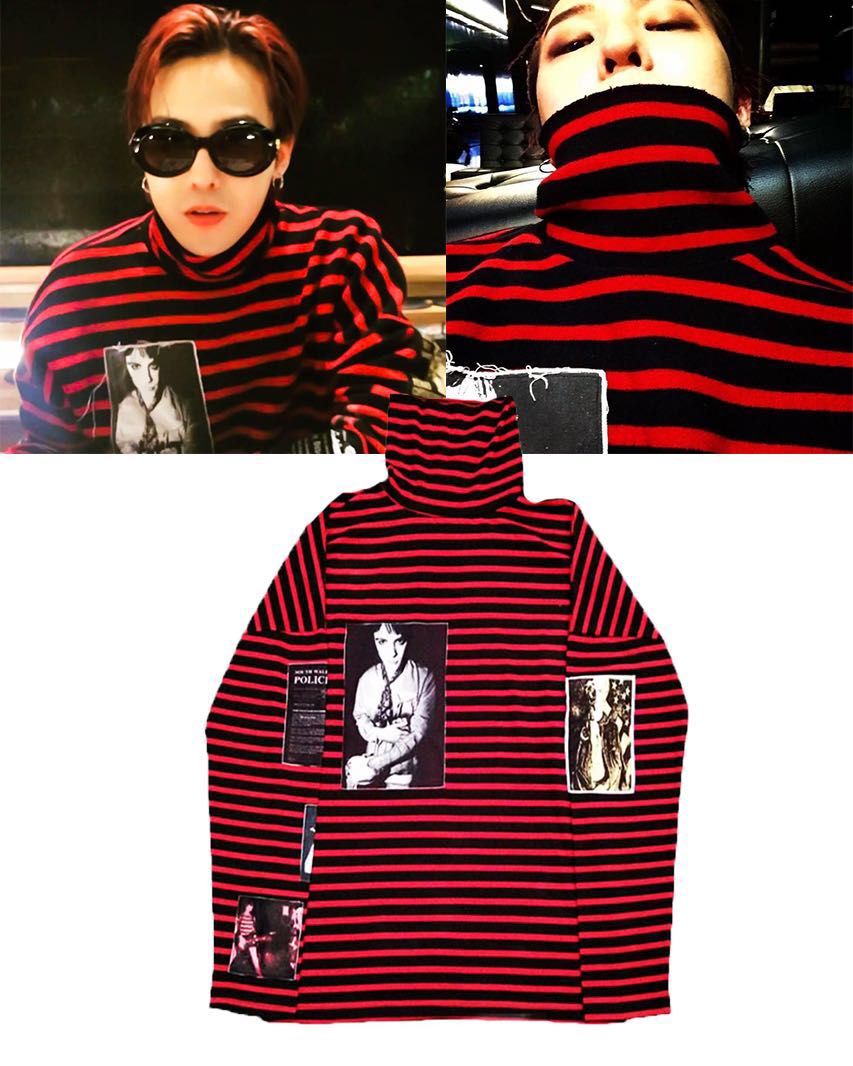 G Dragon Red Black Stripped Turtleneck