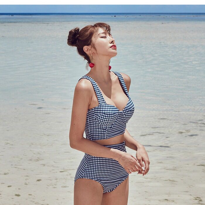 Gingham high waisted swimsuit sales