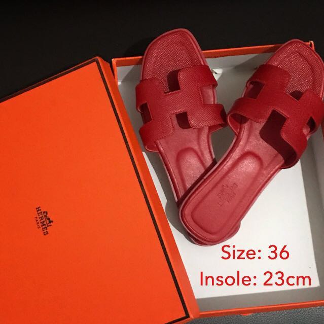 Hermes Oran Sandals Red Epsom, Fesyen 