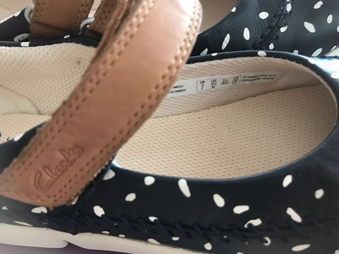GIRLS CLARKS TRI MOLLY NAVY LEATHER RIPTAPE STRAP CASUAL FLAT SHOES PUMPS