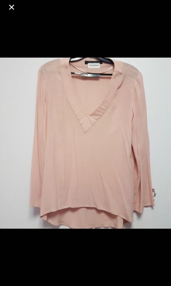 Zara pink silk chiffon blouse TOP 