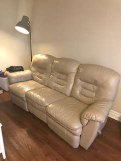 Beige Leather Reclining Couch