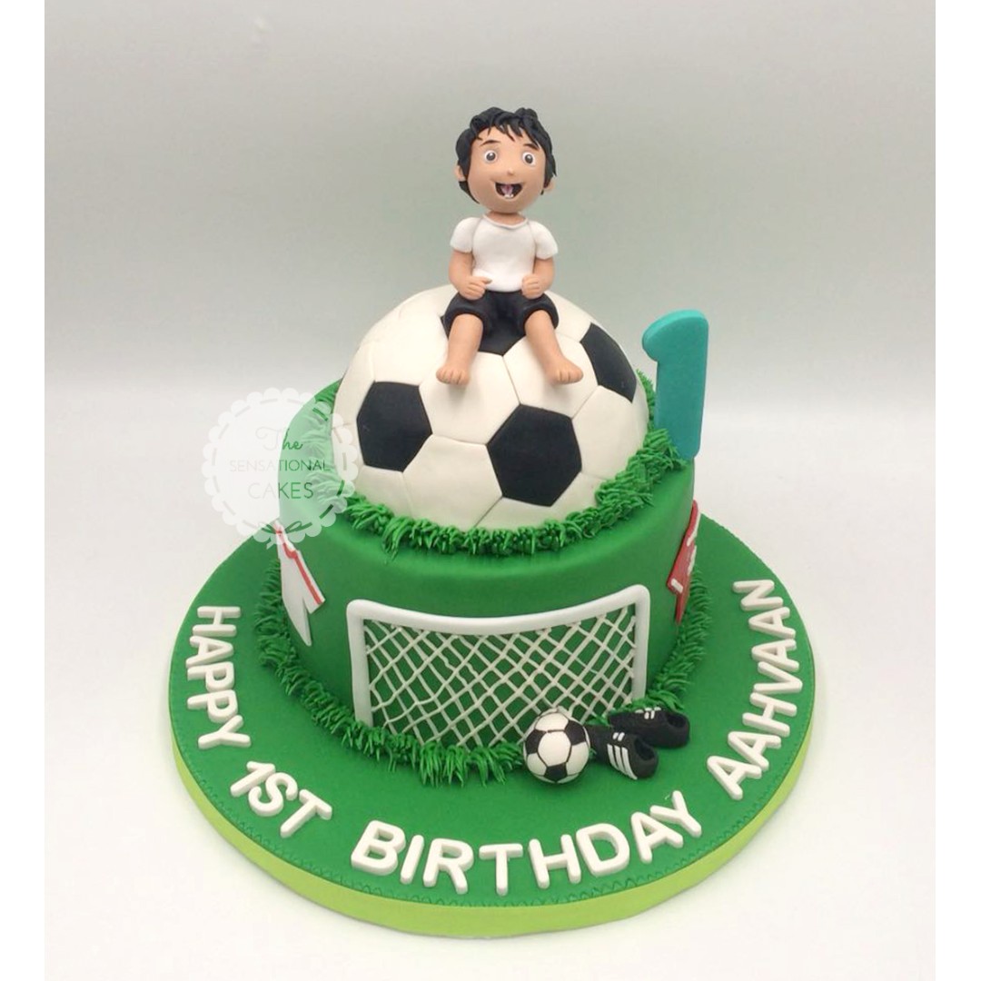 1st birthday Baby boy customized cake with football theme ...