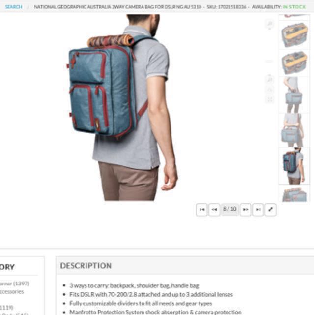 Camera Bag National Geographic Australia 3way camera bag for DSLR NG AU 5310 camera backpack Photography Photography Accessories Camera Bags Carriers on Carousell