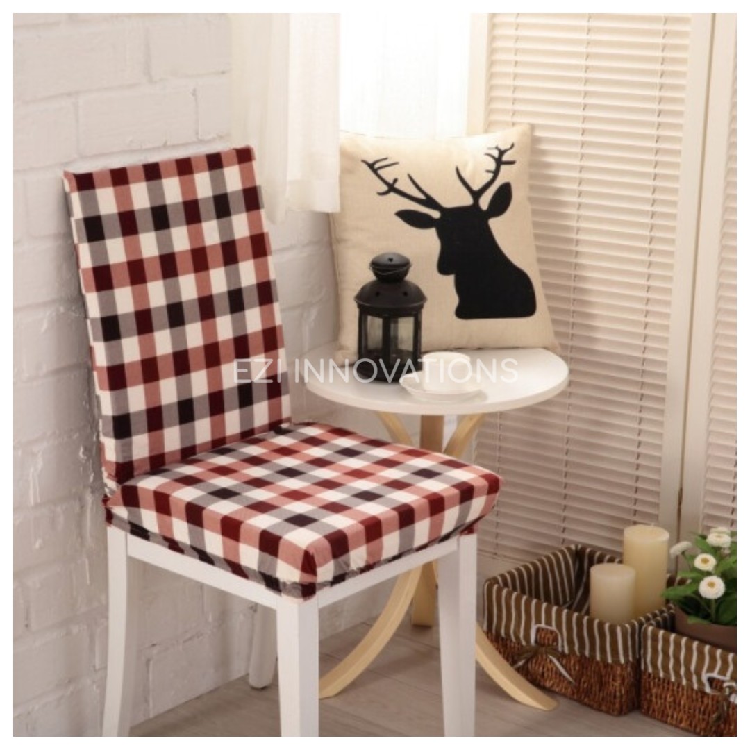 Oos Elastic Chair Seat Protector Coffee Lattice Design