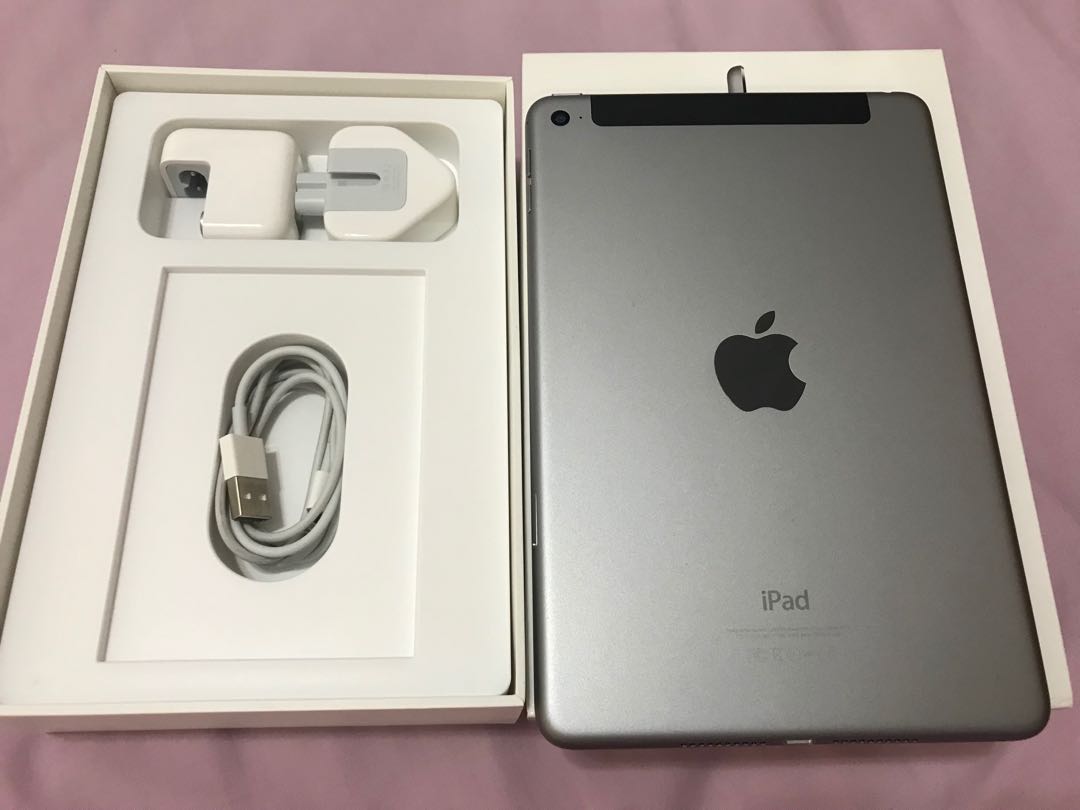 IPad Mini 4 (Category: Wearables & Smart Watches) located in Singapore. Submitted by katcute (Listing ID 171303564, Image 1). Description: Turning 4month 19 of June 10/10 condition 128GB Wifi + Cellular Space Gray Colour Almost never been used Accessories in perfect condition No Scratches With Free Ipad Casing and Screen Protector Price is negotiable.