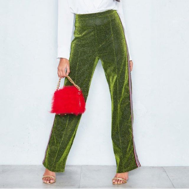 Green glitter trousers clearance