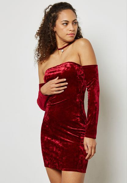 red velvet bandeau dress