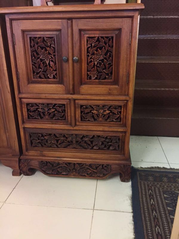 Teakwood Carving Cabinet Furniture Shelves Drawers On Carousell