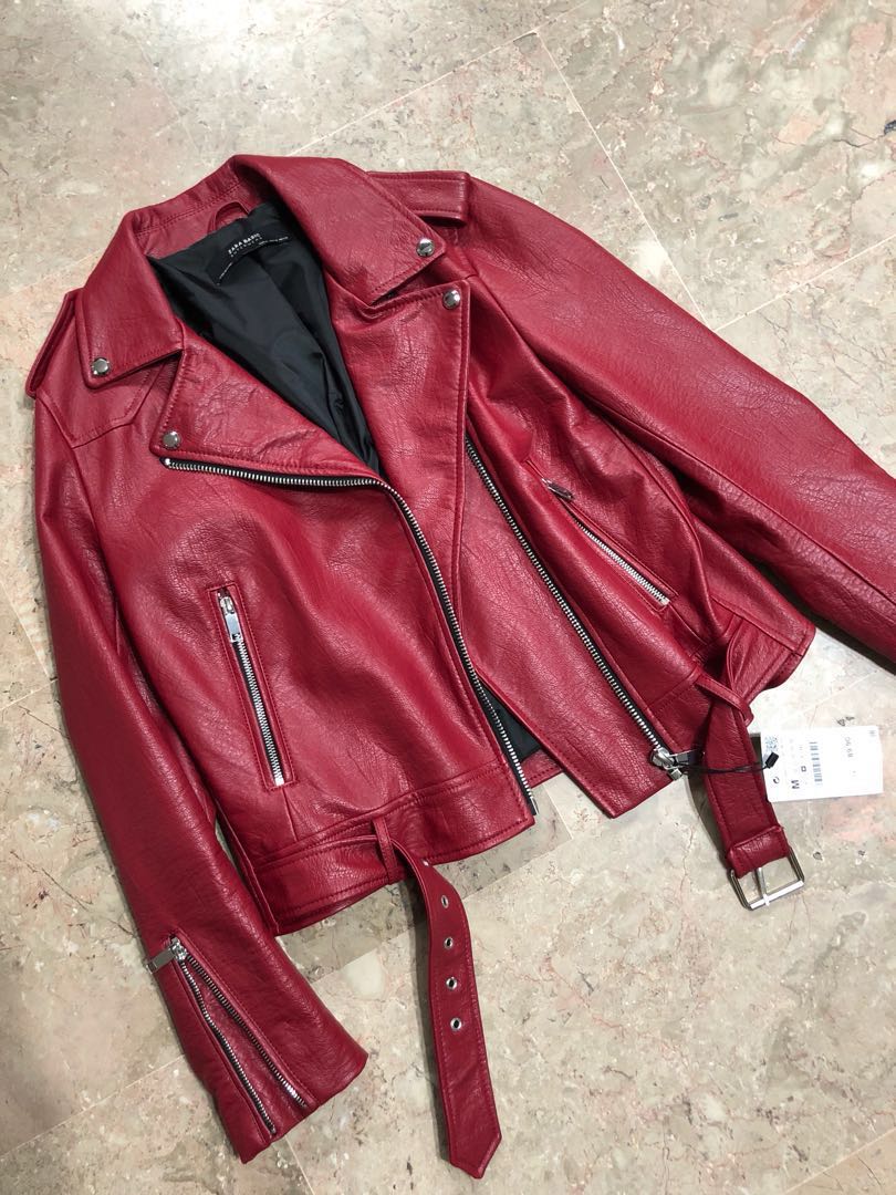 red biker jacket zara