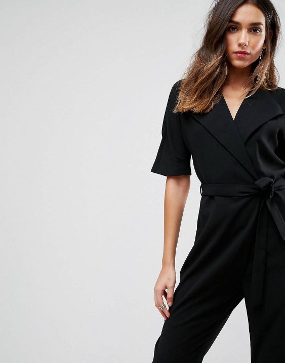 asos design wrap jumpsuit with self belt