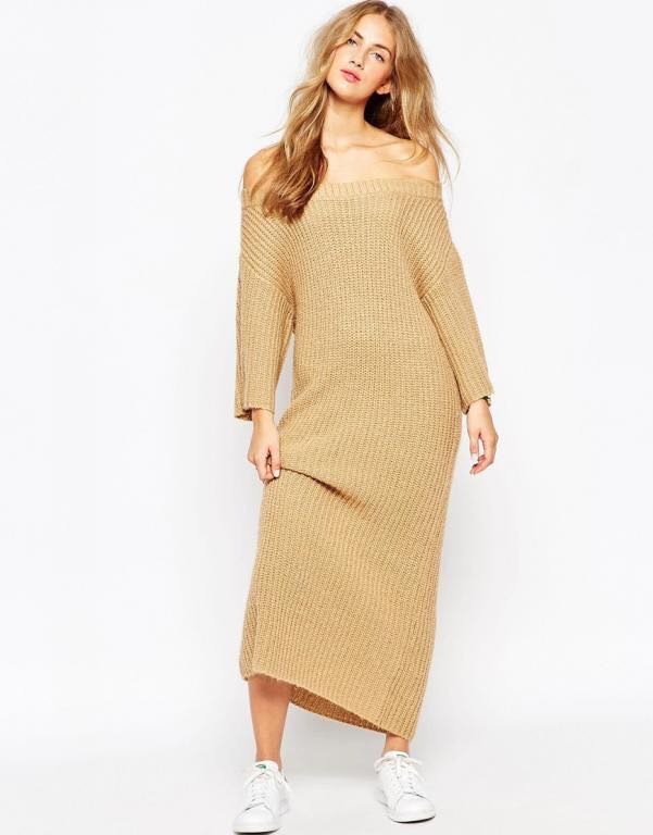 off the shoulder ribbed maxi dress