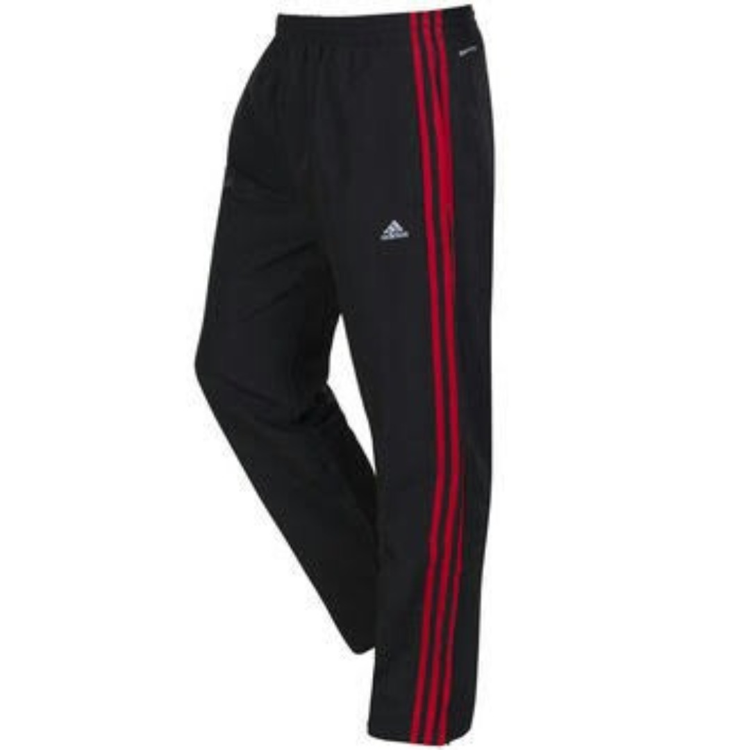 black adidas track pants with red stripes