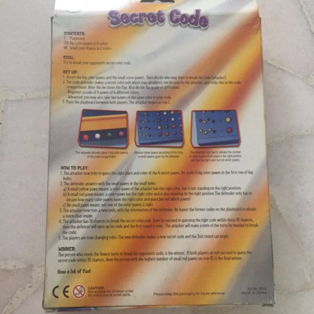 Secret Code (Category: Board Games & Puzzles) located in Singapore. Submitted by keionyui (Listing ID 115129641, Image 2). Description: .