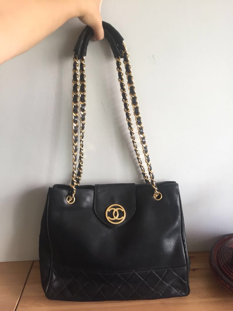 Rare Chanel Vintage Black XXL Classic Flap Clutch Bag 24k GHW