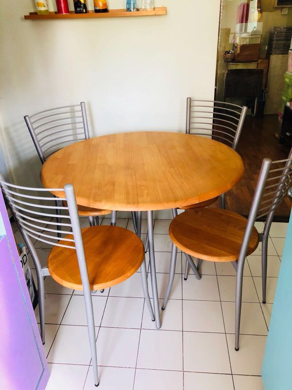 Dining Table Set 1 table (90cm) 4 chairs, Furniture & Home Living, Furniture, Tables & Sets on