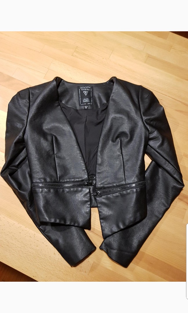 Guess Crop Leather Jacket Women s Fashion Clothes on Carousell