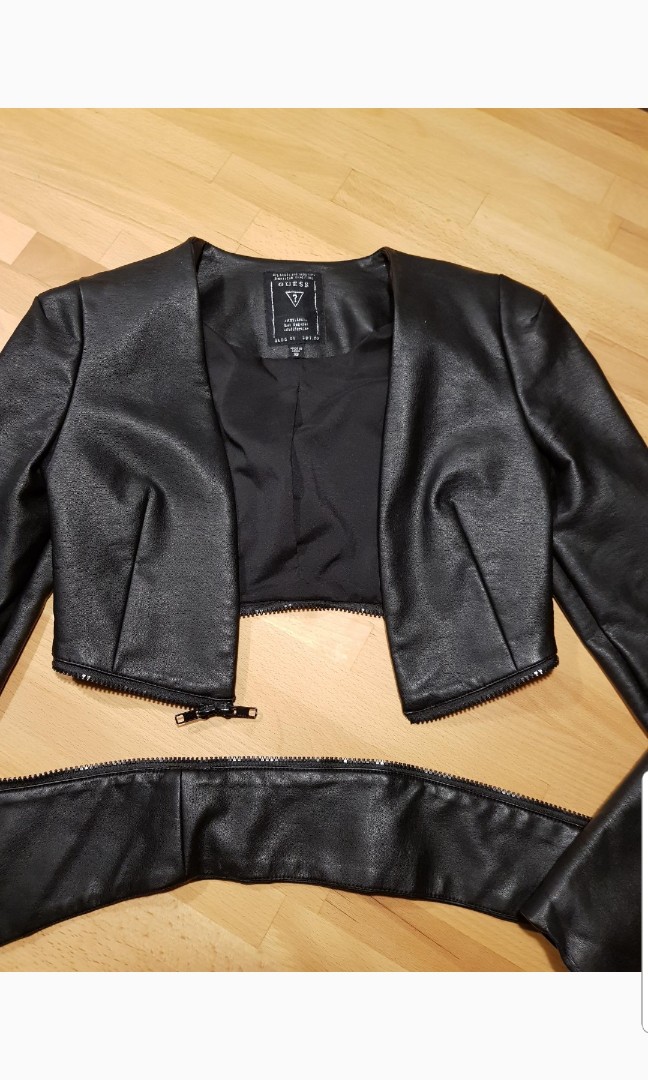 Guess Crop Leather Jacket Women s Fashion Clothes on Carousell