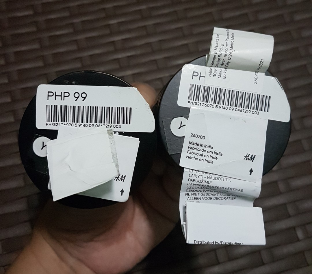 H&M Candle Holders (Category: Towels, Napkins & Holders) located in Makati City. Submitted by fiestypam (Listing ID 171608187, Image 3). Description: Bundle sale for both. Impulse purchase at H&M. Brand new. Still has its stickers, prices on each. Just kept in the glass cabinet..