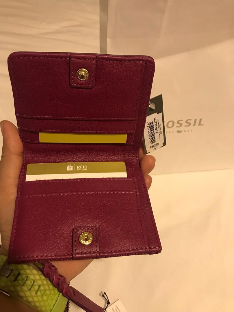 NEW Fossil Caroline RFID Mini Wallet Raspberry Wine Wallet