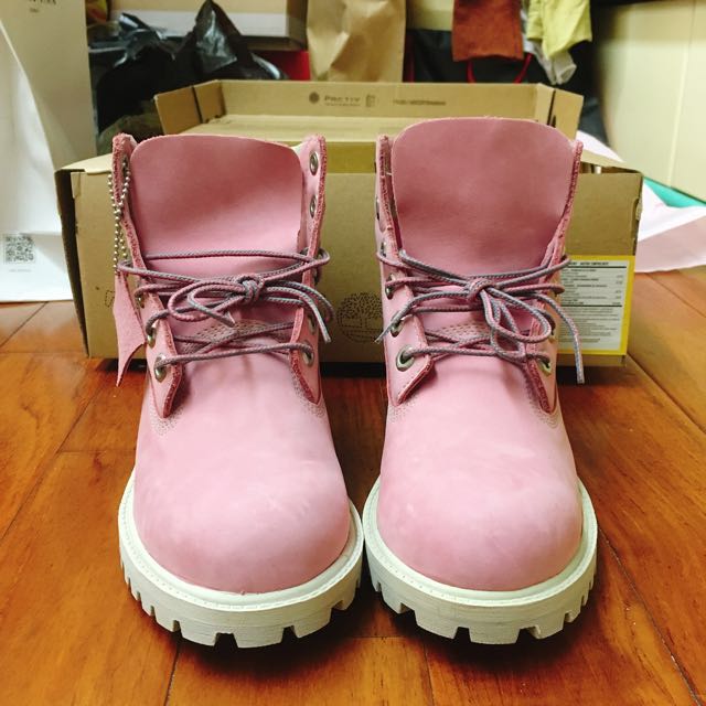 pink timberlands junior