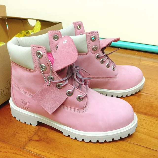 pink timberlands junior