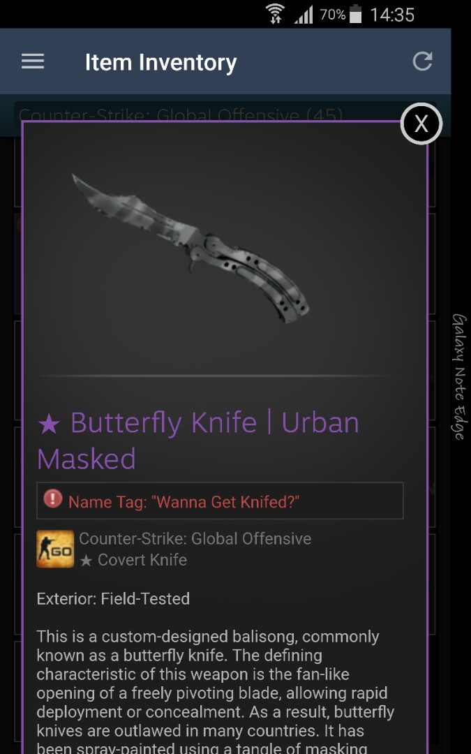 Trading a Butterfly Knife Urban masked ft for a knife mw if