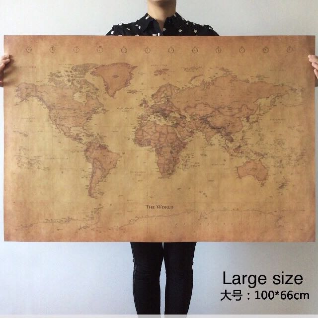 Antique Vintage The World Map English Kraft Paper Poster, Furniture ...