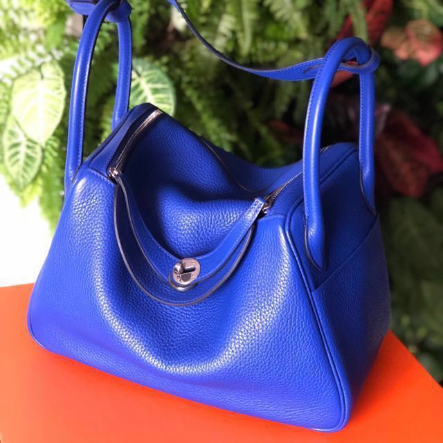 Authentic Hermes Lindy 30 in electric blue Clemence PHW