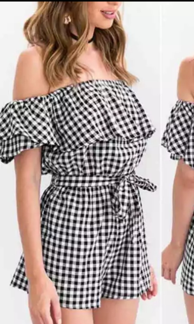 off shoulder romper shorts