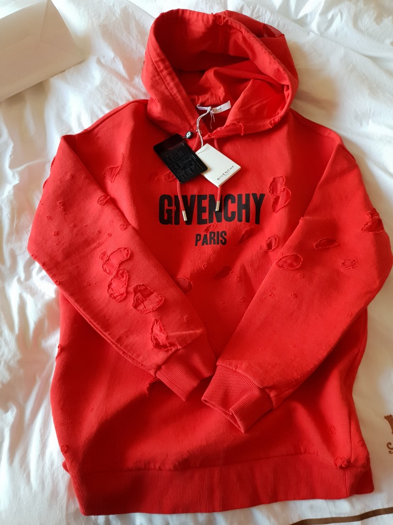 Givenchy red distressed hoodie, Men's Fashion, Tops & Sets, Hoodies on  Carousell